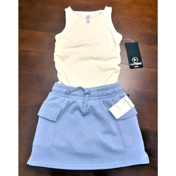 BLUE & IVORY NORDSTROM SHIRT 90 DEGREE SOFT 2PC SKORT SHORTS SET SMALL 6 7/8 $62 - Picture 1 of 8